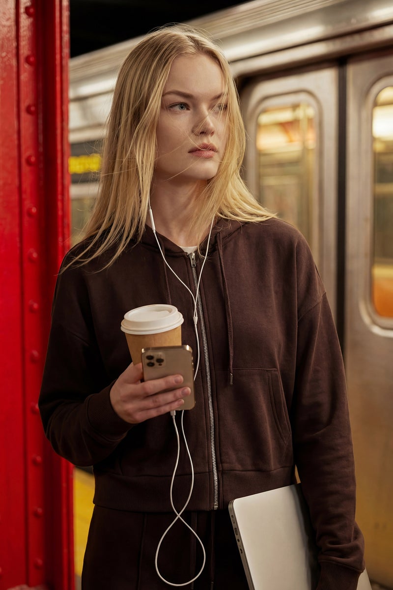 DeFacto Brown Woman Loose Fit Modal Zip-Up Hoodie Casual - Image 1